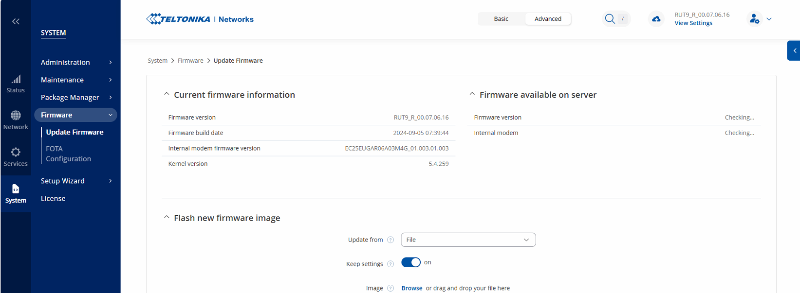 System / Firmware Menu Location